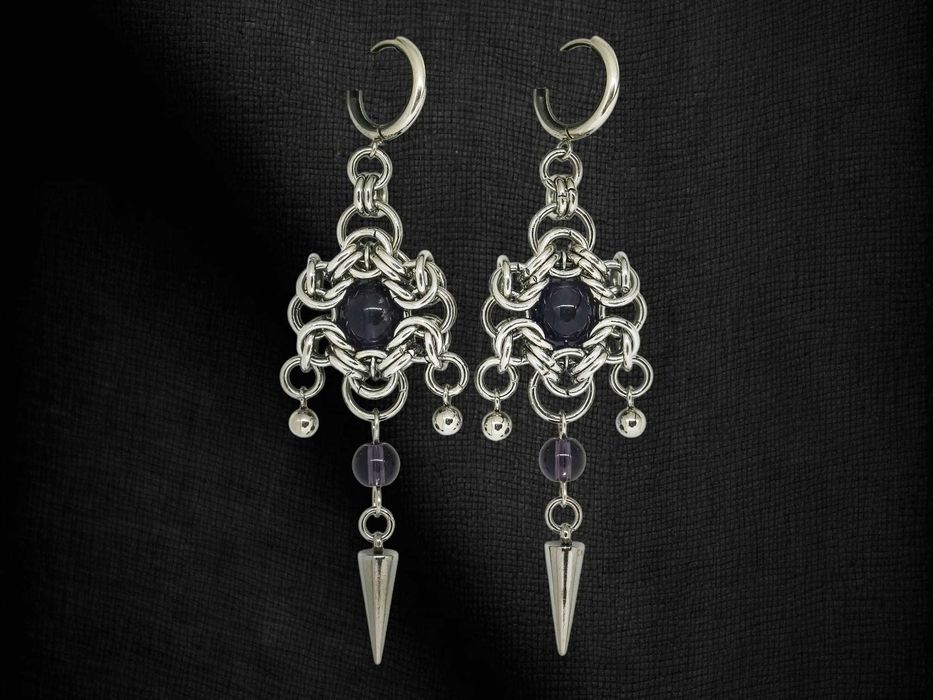 Gothic ametystowe kolczyki z kolcami | stal chirurgiczna 8 cm