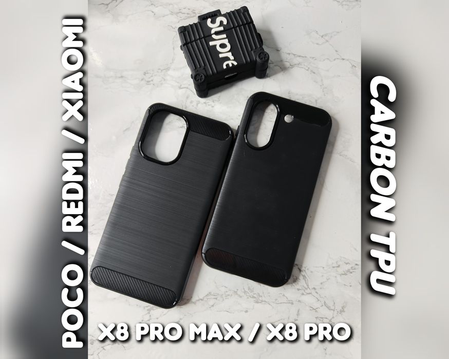 Чехол Carbon TPU на Xiaomi Poco X8 Pro противоударный под карбон  плотный черный чохол щільний протиударний під карбон