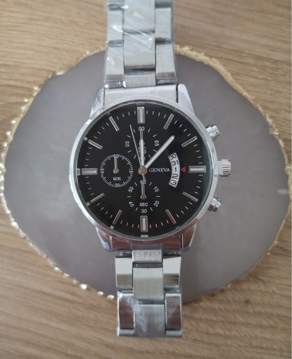 Zegarek męski na srebrnej bransolecie z dużą tarcza na prezent