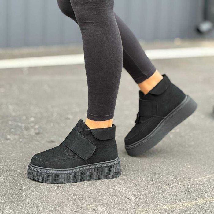 Жіночі зимові черевики чорні (36-41) замшеві на хутрі, Ботинки женские