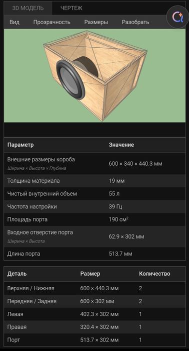Короб для 12 дюймового сабвуфера. Комплект  для самостійної збірки