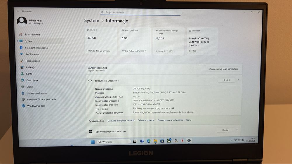 Laptop Lenovo Legion 5 15IMH05H