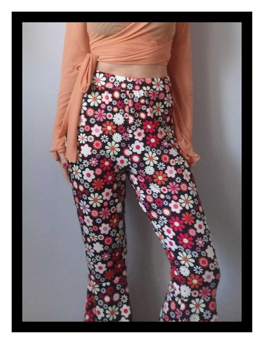 Spodnie dzwony lata 70. (S/M) #flowerpower #kwiatowywzór #impreza