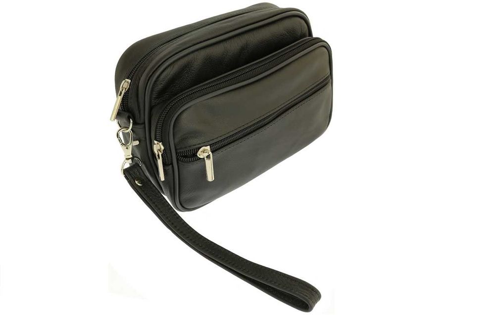 Męska czarna saszetka do ręli piterek skóra naturalna 100% PL PROD