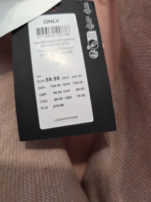 Płaszczyk brudny róż elegancki only M nowy