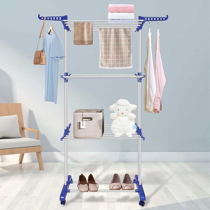 Багатоярусна сушарка для білизни до 50 кг (172х73х64) Garment Rack With Wheels, Блакитний / Підлогова вішалка