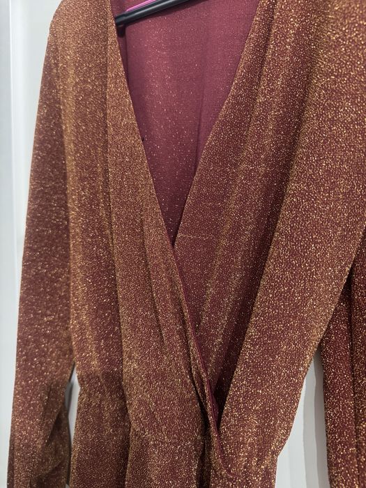 Sukienka kopertowa L ceglana ceglasta brokat