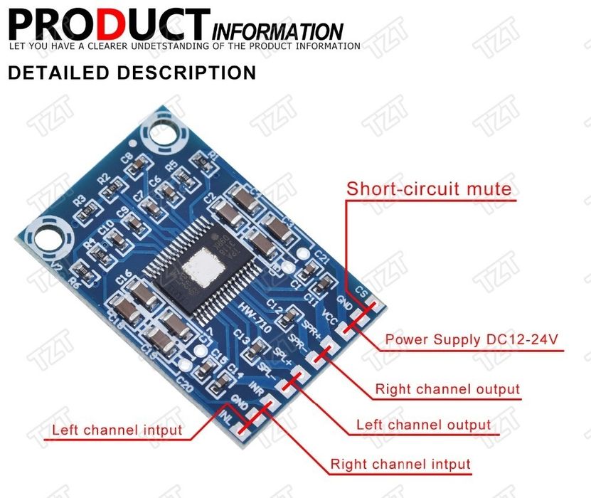 Усилитель мощности  TPA 3116D2. 2*50W. Стерео усилитель.Питание 12-24V