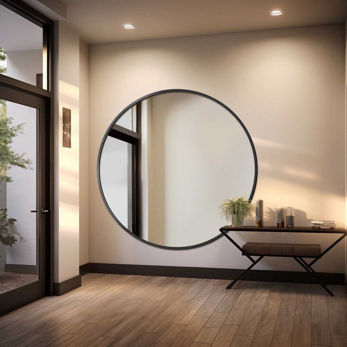 Lustro okrągłe w czarnej matowej ramie mdf - OTTO- ALFARAM