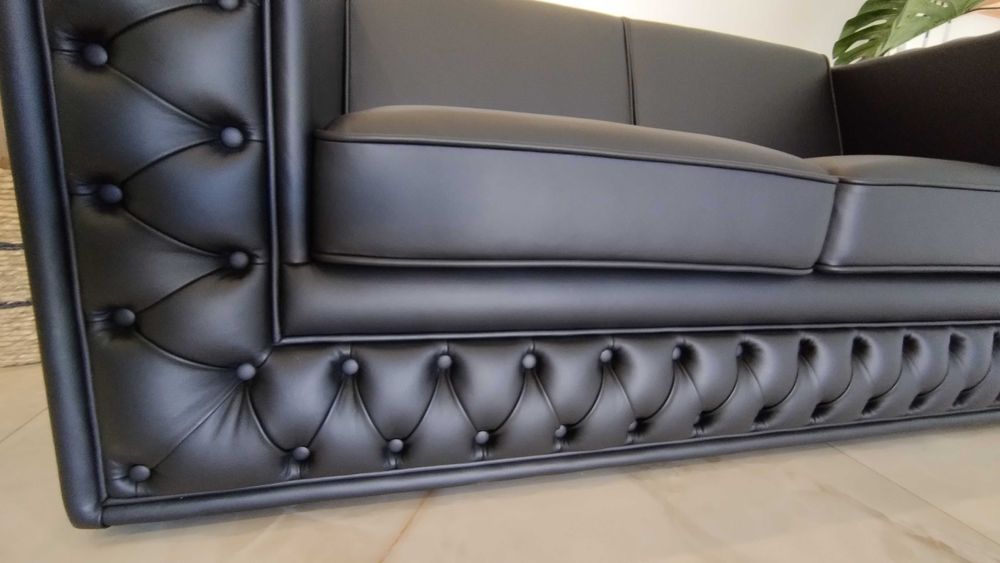 Sofa Versage, skóra naturalna, kanapa 2 osobowa stylowa Chesterfield