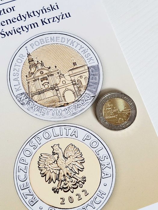 Moneta 5 ZŁ Klasztor pobenedyktyński na Świętym Krzyżu z folderem