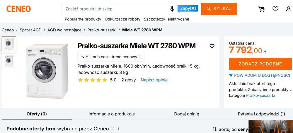 Pralko suszarka MIELE WT 2780 plaster miodu  super stan Pralka