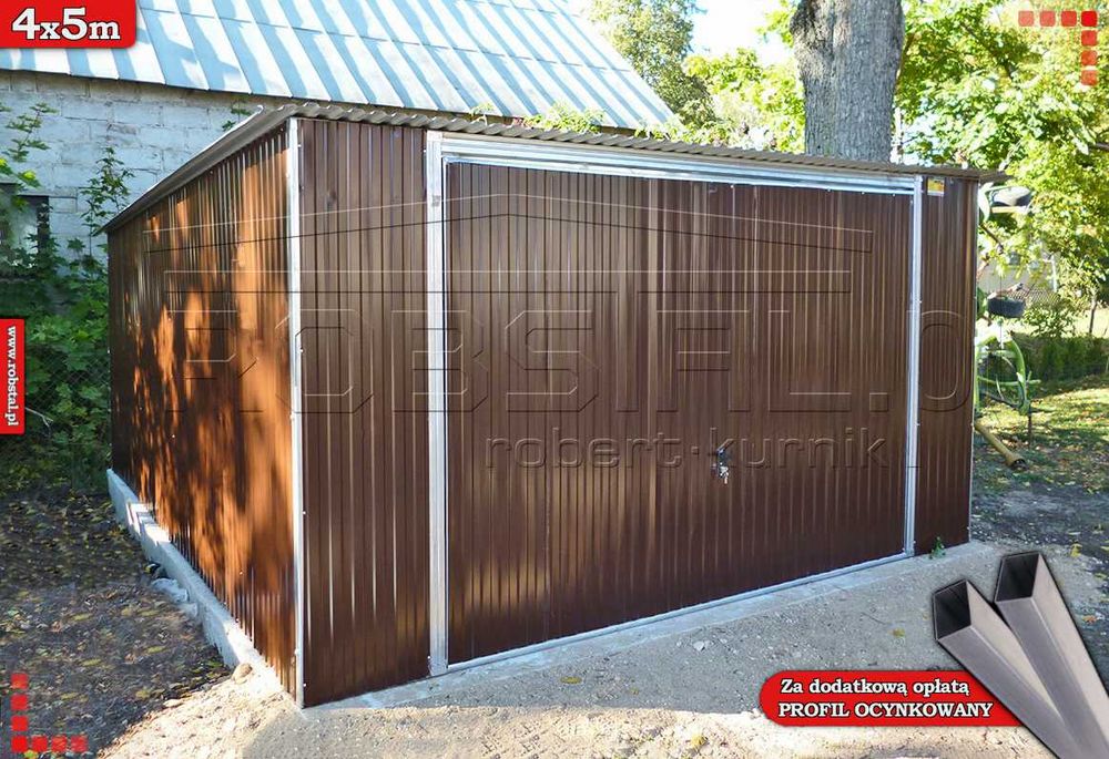Garaż Blaszany 4x5 ciemny brąz  z bramą uchylna CAŁA POLSKA