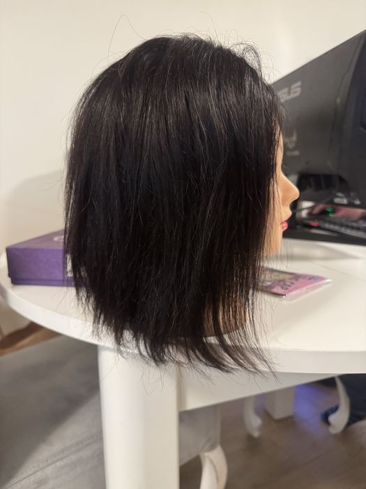 Peruka z naturalnych wlosow lace front ciemny braz ciecie na boba