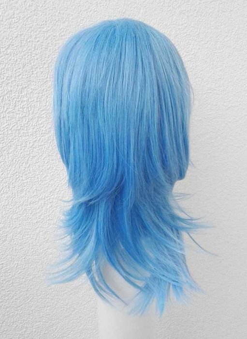 Niebieska błękitna peruka z grzywką cosplay wig Wolf cut Jinx Arcane