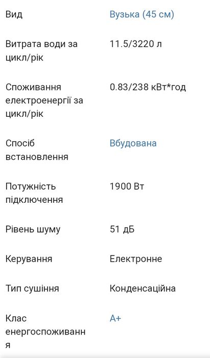 Вбудована посудомийка Нова 45 см