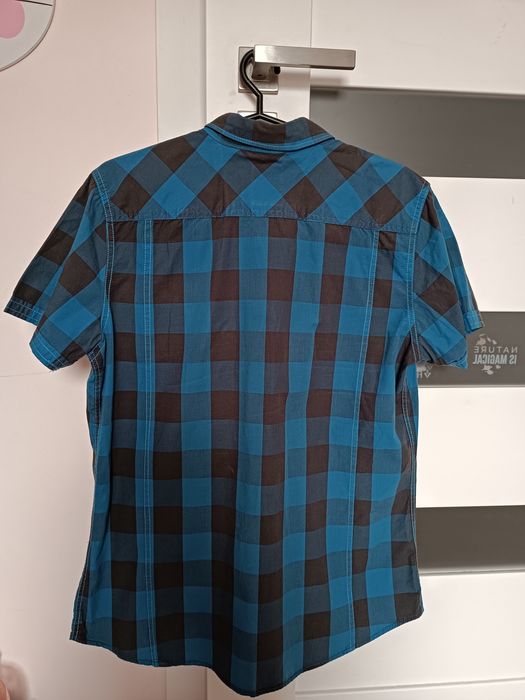 Niebieska koszula w kratę z krótkim slim fit Reserved M