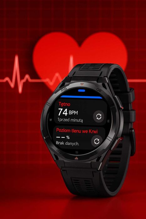 GPS AMOLED Smartwatch sportowy wodoodporny PL menu czarny pomarańczowy