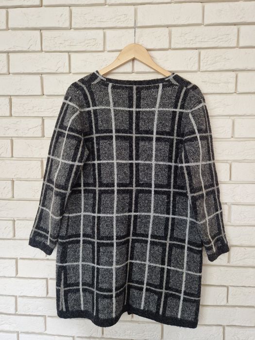 Kardigan narzuta sweter gruby wiosna płaszcz w krate szary,36 S czarny