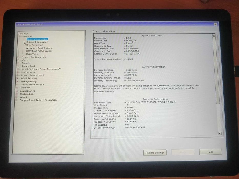 Планшет Dell Latitude 7200 i7-8665*16gb