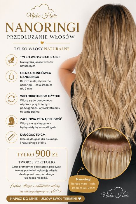 Przedłużanie włosów 900zl NATURALNE