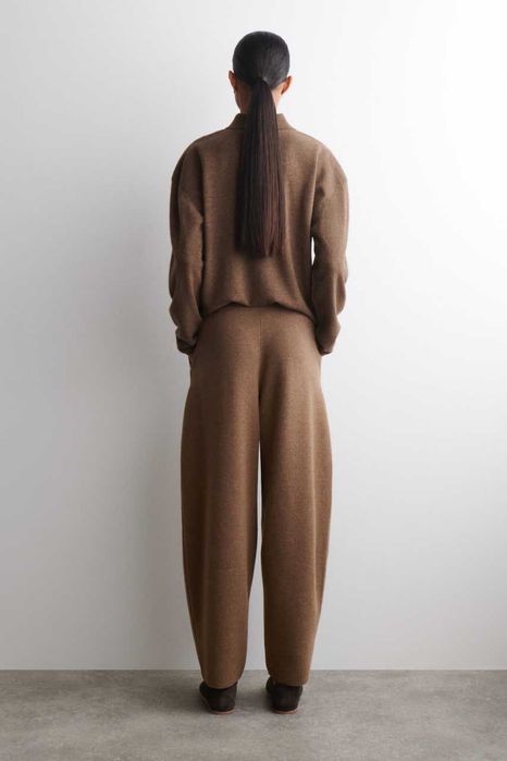 Вовняні штани COS Merino Wool Barrel-Leg (Brown Melange) — Розпродаж!