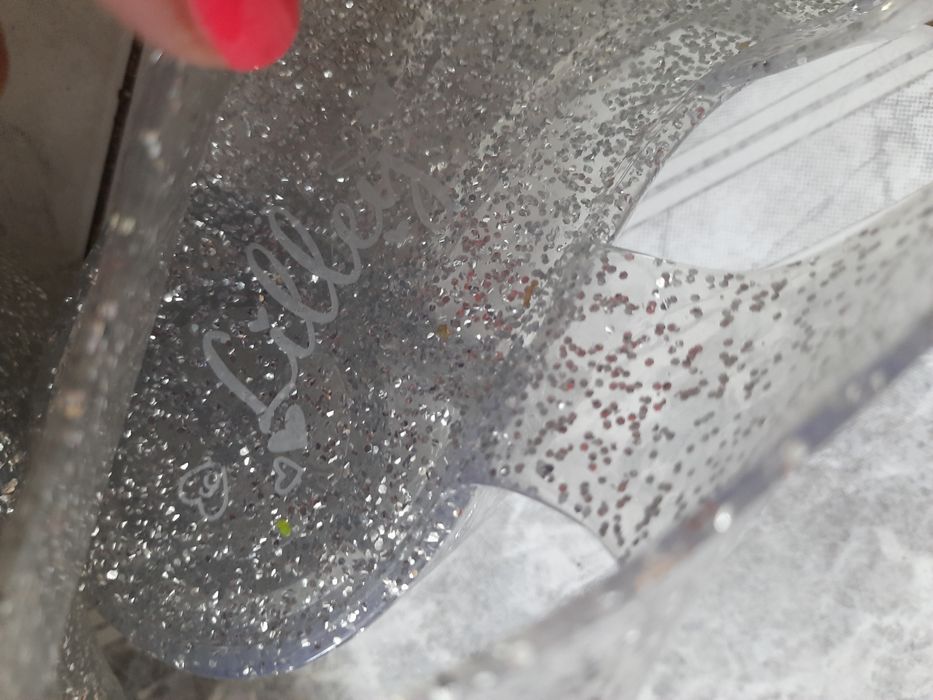 Lilley przezroczyste sandałki na obcasie ze srebrnym brokatem 39