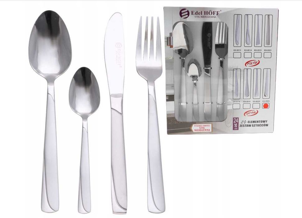 Zestaw KOMPLET SZTUĆCÓW Sztućce 24el 6 Osób SATYNA Łyżka Widelec Nóż