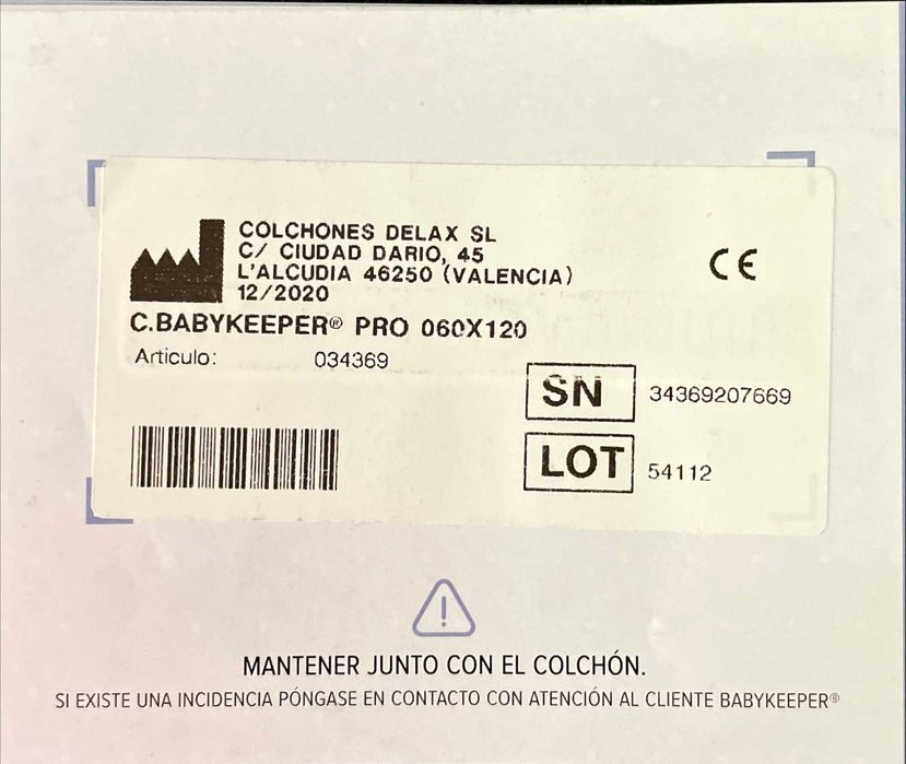 Colchão de bebé Babykeeper Pro 60x120 (excelente estado, certificado)