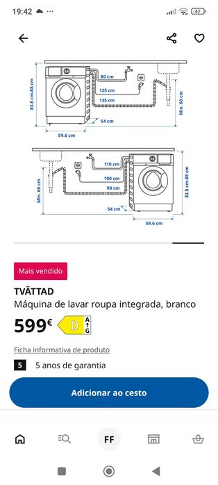 Máquina lavar IKEA TVATTAD 8kg