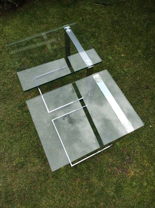 Zestaw szklanych chromowanych stolików Gebra