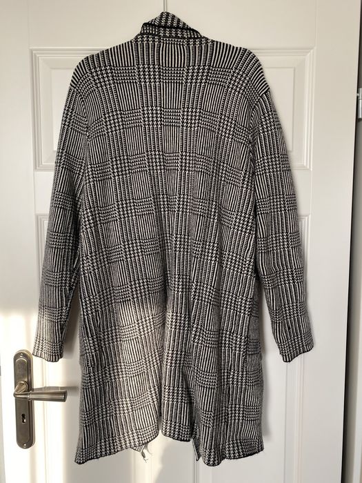 Sweter butikowy w kratkę pepitkę gruby dwurzędowy kieszenie