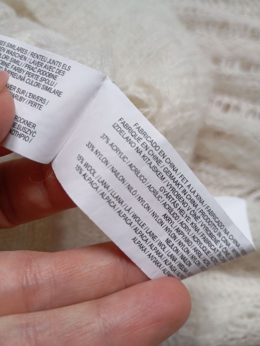 PRIMARK Premium M-XL ażurowy sweter z wełną i alpaką oversize ecru