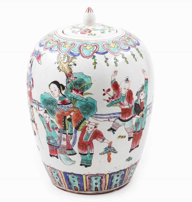 Frasco de Gengibre família Rosa c/ tampa porcelana chinesa Sec. XIX/XX