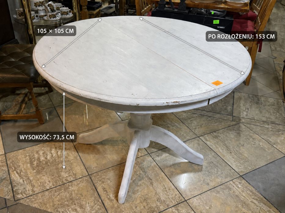 DREWNIANY STÓŁ ROZKŁADANY – okrągły owalny klasyczny 105–153 cm DOWÓZ DO DOMU