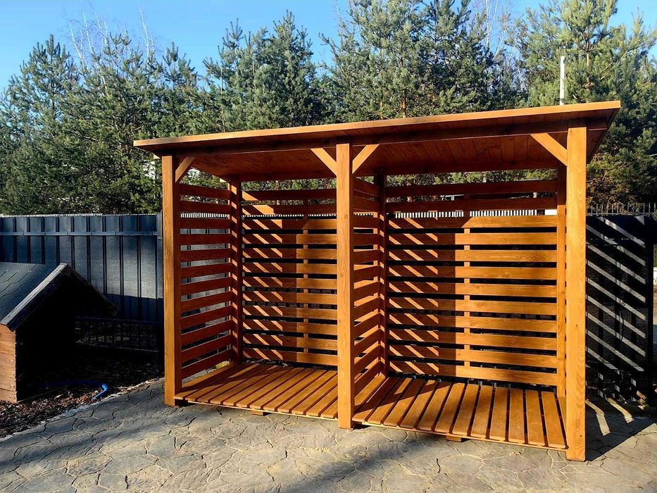 Drewutnia drewniana 3,14 x 1,1m na drewno kominkowe, wiata na drewno