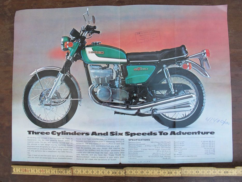Brochura Suzuki GT 380 - Publicidade Mota Antiga