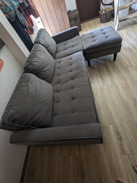 Beautiful Grey Velvet Sofa with Detachable Chaise – Perfect Condition
