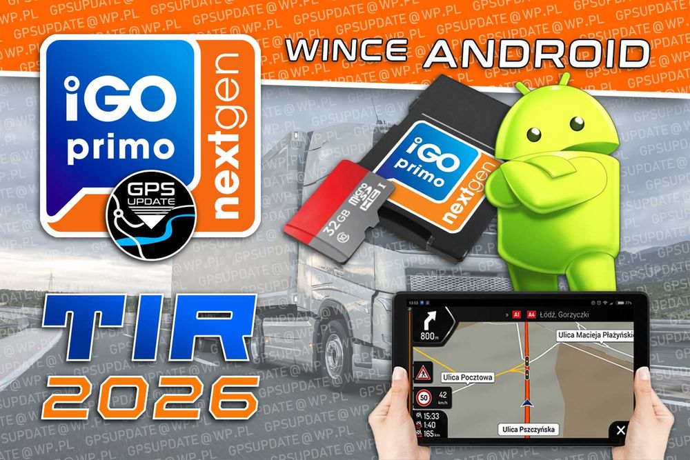 Mapy Nawigacja TIR Karta Ciężarówka Android 16 iGO 2026 Nextgen Truck
