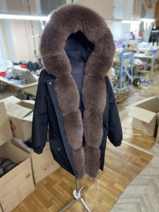 Женская зимняя чёрная парка, куртка с финским песцом под соболь, 42-60