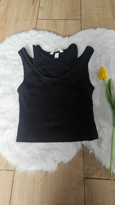 Crop top prążkowany z wycieciami xs H&M
