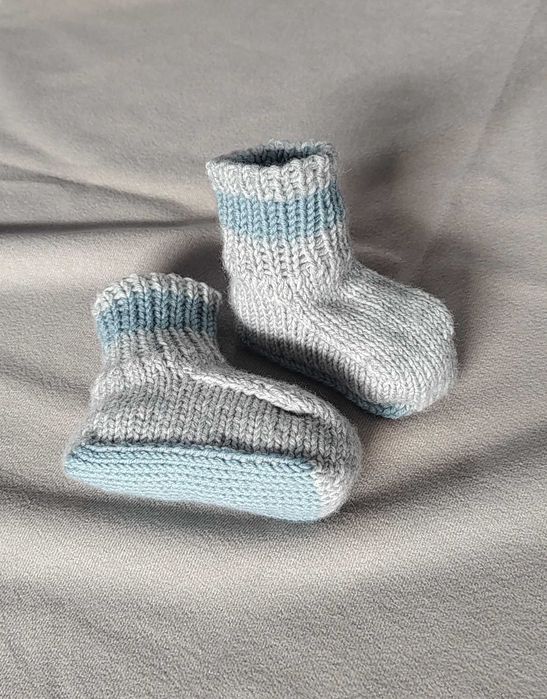 Buciki/niechodki niemowlęce 100% Merino – srebrzysty szary & szaro-zielony