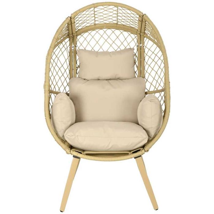 Fotel ogrodowe kokon boho techno rattan na balkon z poduszkami beżowy