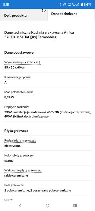 Kuchnia elektryczna Amica 57CE3.315HTaQ(Xx) Termoobieg ! GWARANCJA !