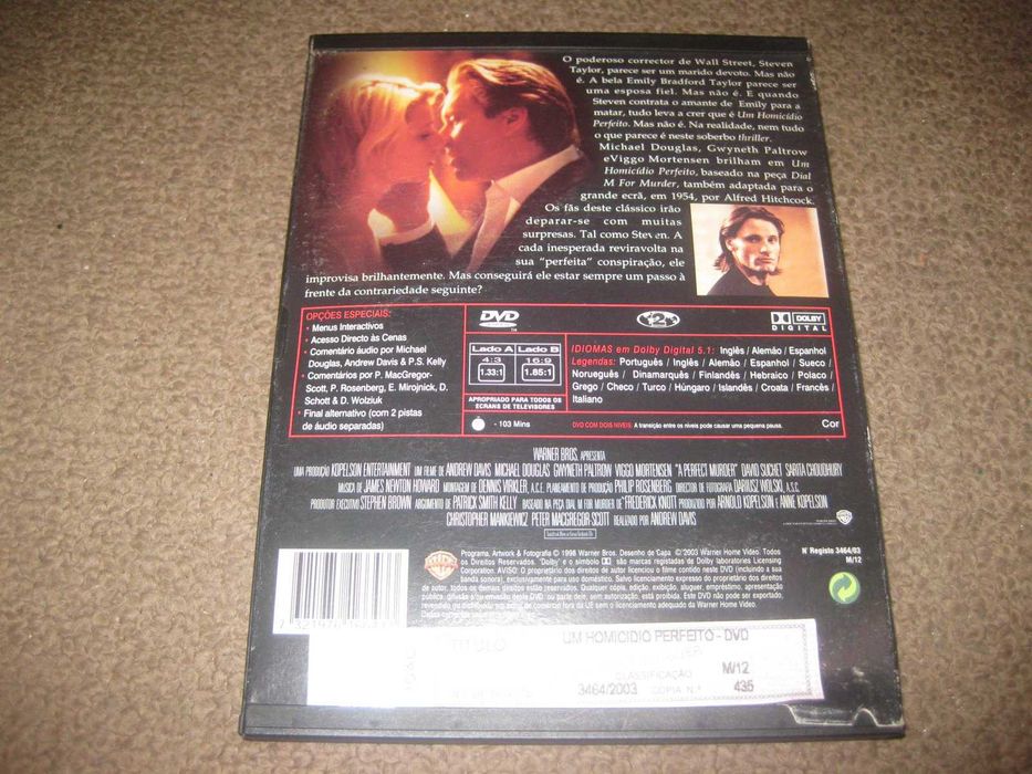 DVD "Um Homicídio Perfeito" com Michael Douglas/Snapper