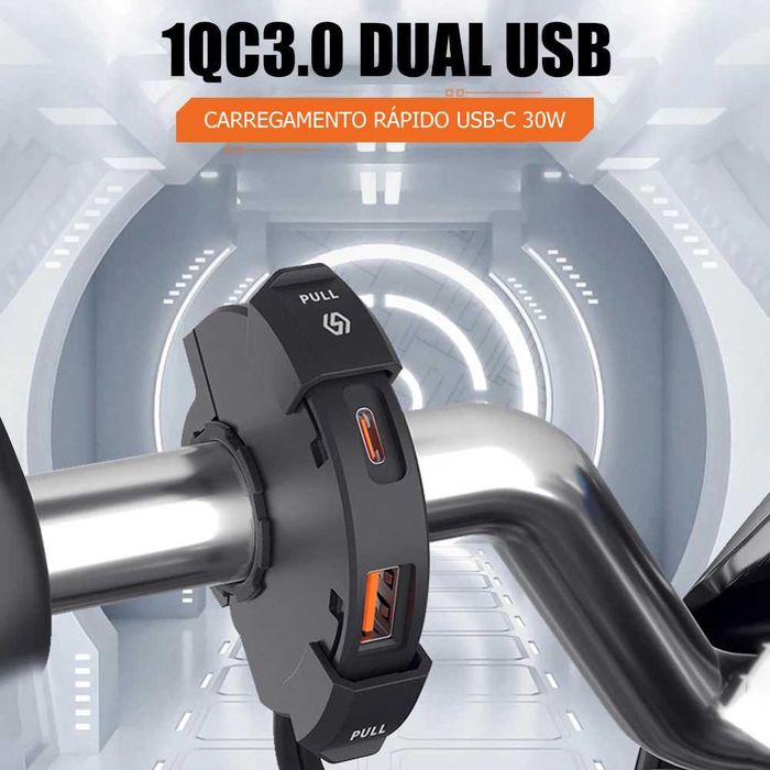 Carregador USB Duplo para Moto 30W USB-C + 18W USB-A