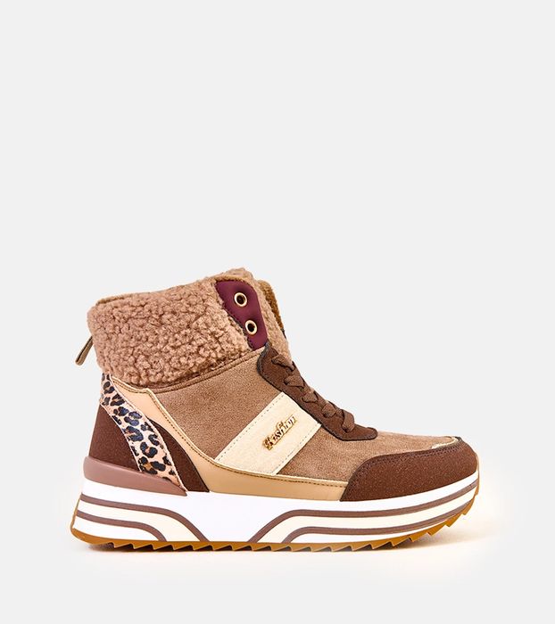 Brązowe sneakersy wysokie ocieplane z kożuszkiem Mirasen