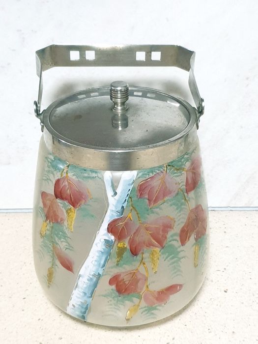 Exquisite vintage Art Deco biscuit jar / candy jar, hand-enamelled