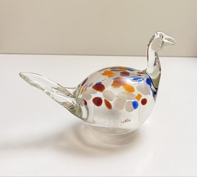 Szklany ptak figurka jak kura PRL