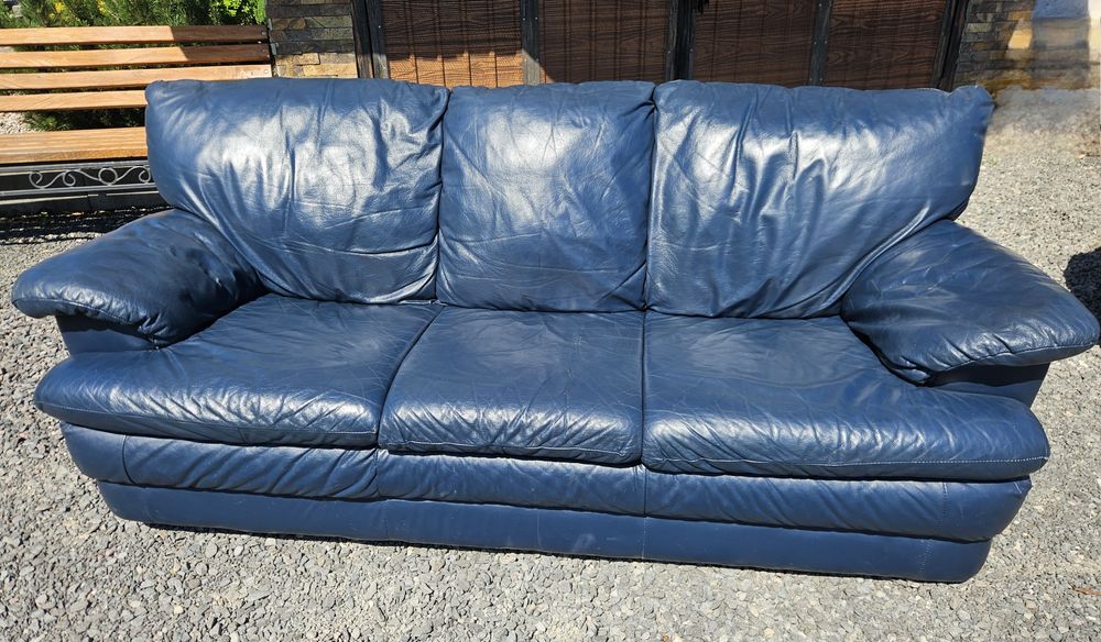 Шкіряний диван (комплек 3+2+1) . Колір синій